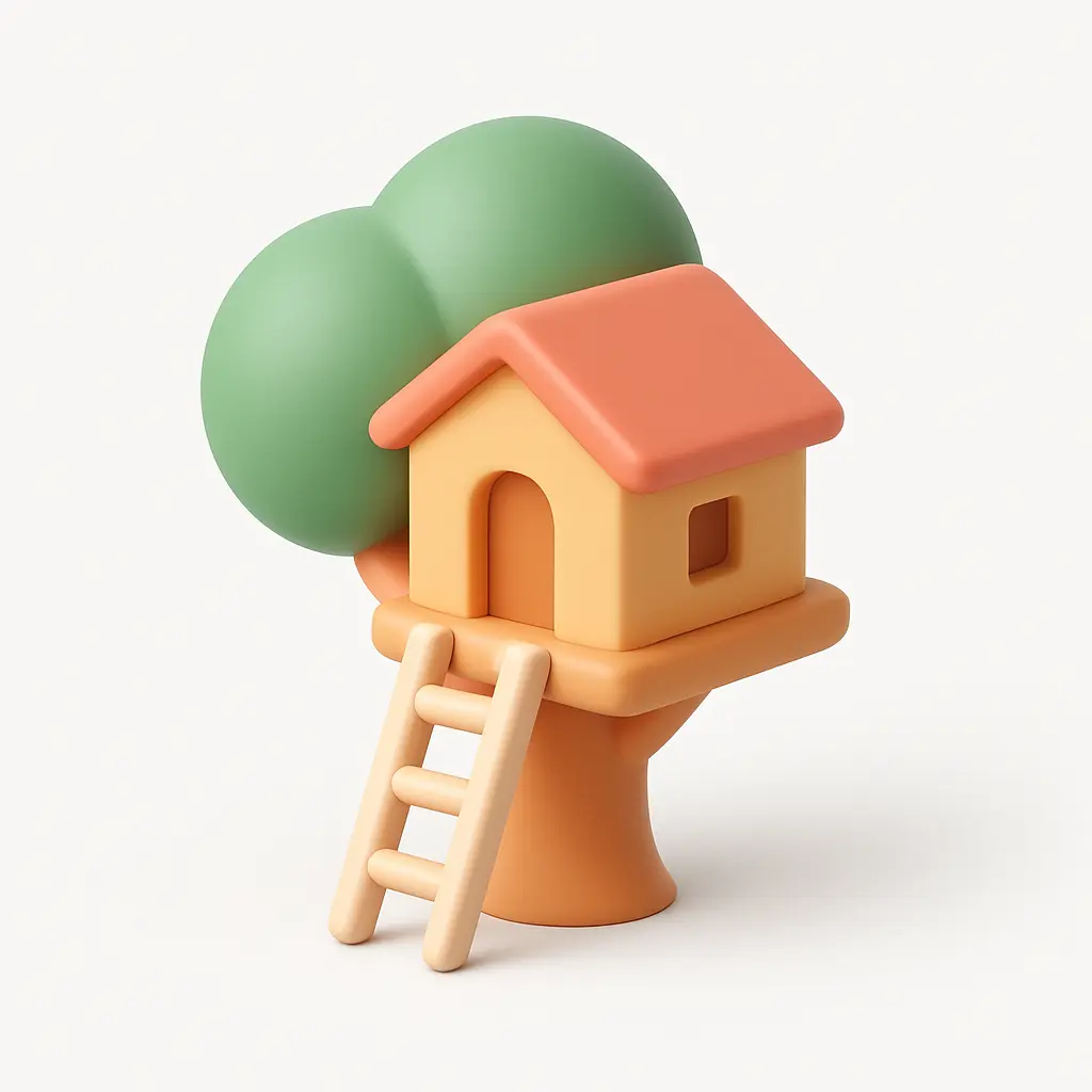 3D Airbnb style icon template treehouse with ladder