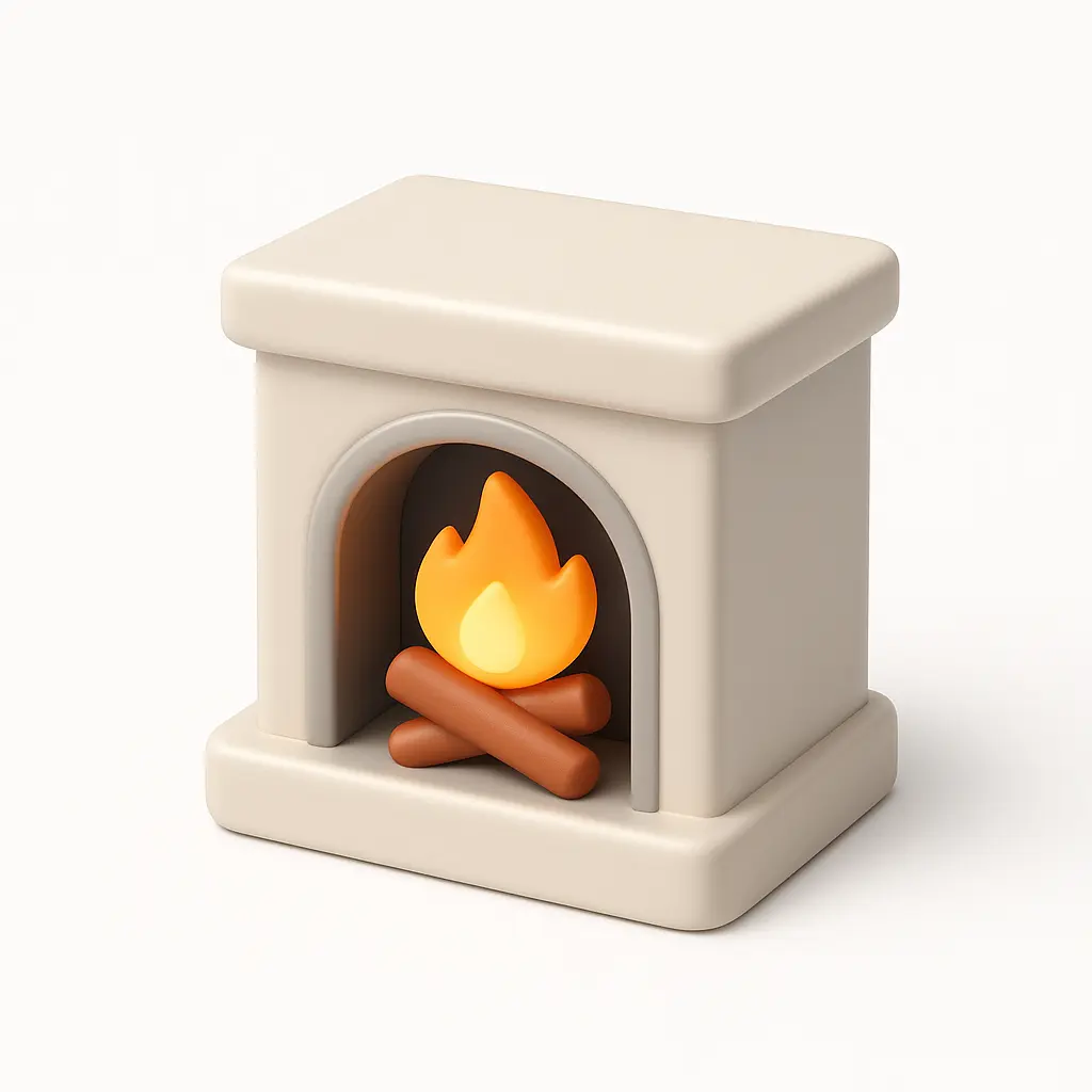 3D Airbnb style icon template cozy fireplace