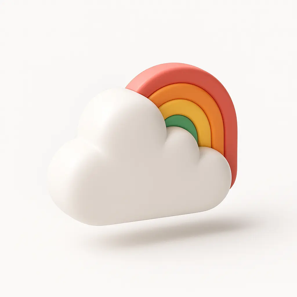 3D Airbnb style icon template cloud with rainbow