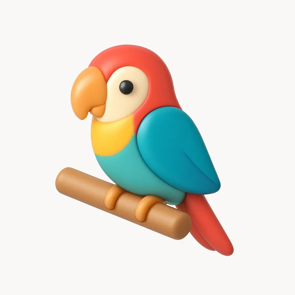 3D Airbnb style icon template colorful parrot branch