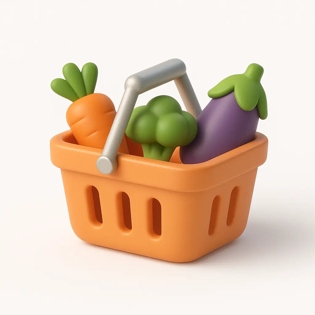 3D Airbnb style icon template basket vegetables