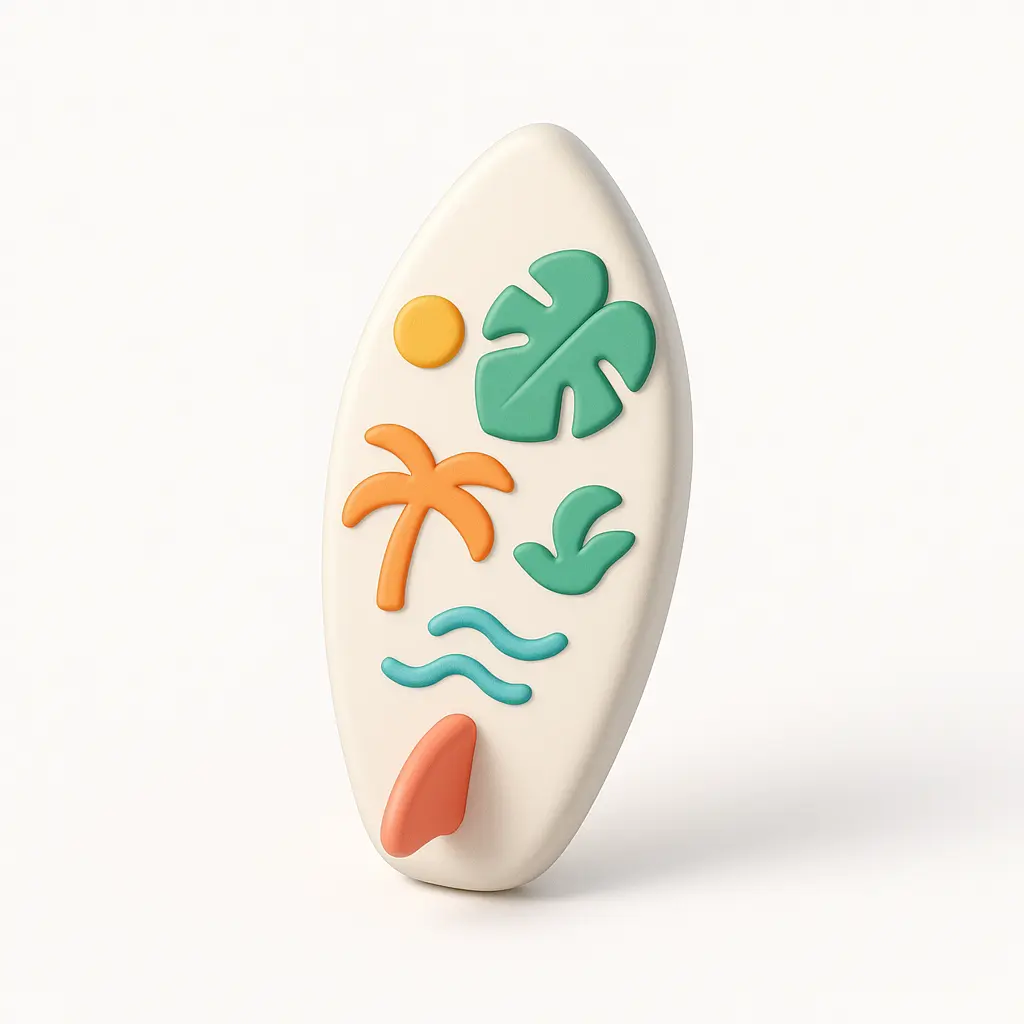 3D Airbnb style icon template surfboard tropical print