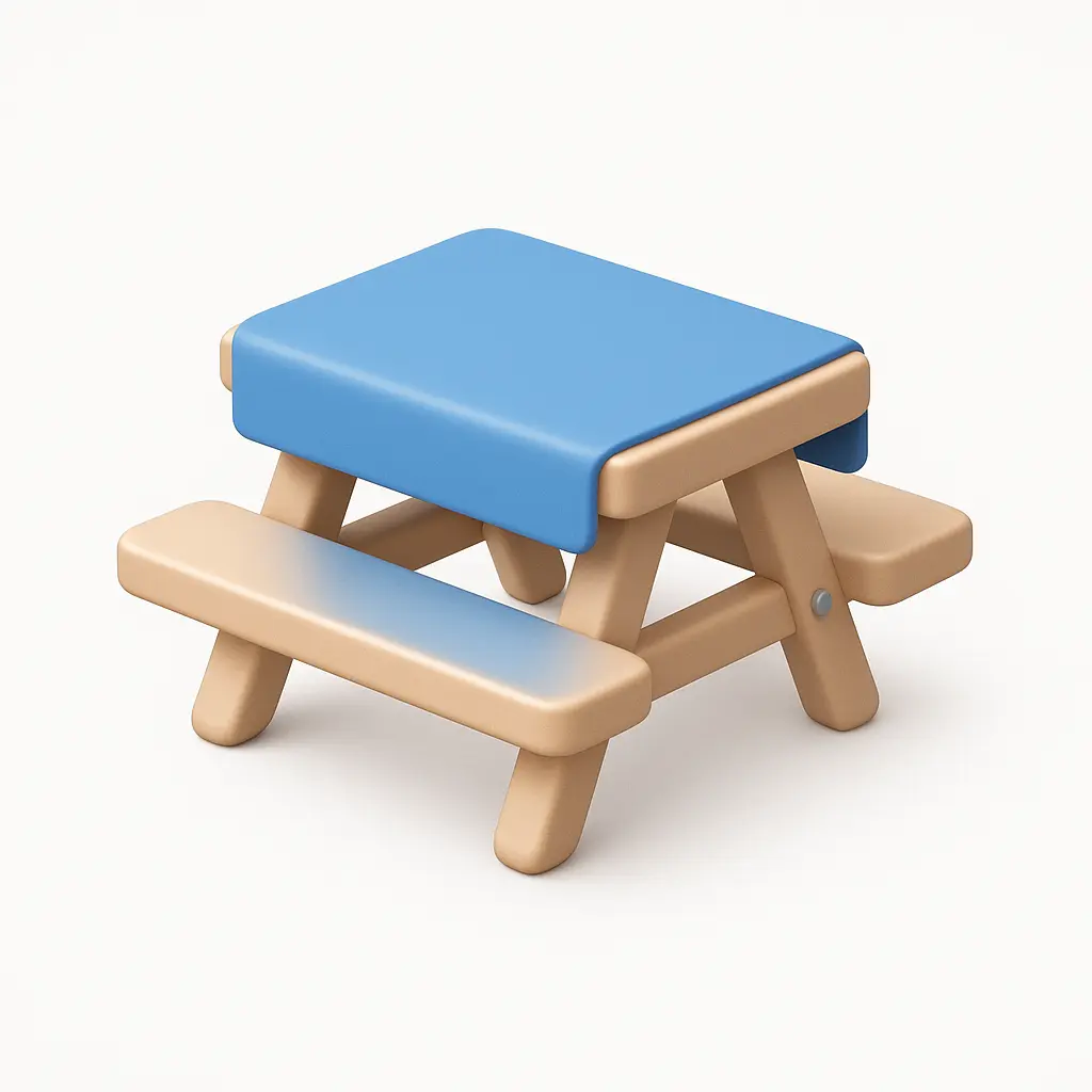 3D Airbnb style icon template picnic table blue cloth