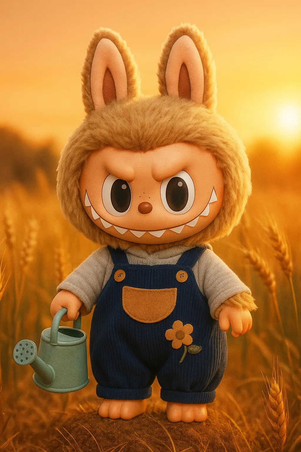 Labubu Wallpaper template, cute plush bunny figure holding a flashlight.