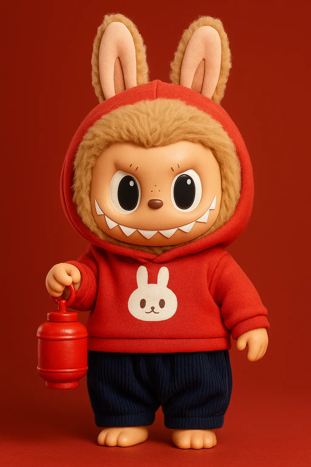 Labubu Wallpaper template with a pink bunny hoodie and flashlight