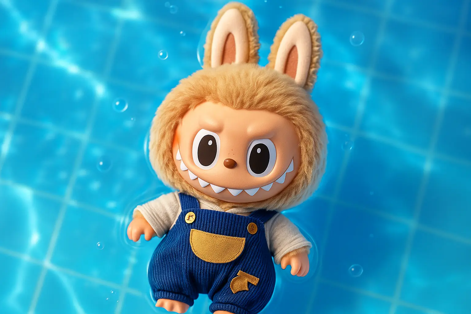 Labubu Wallpaper template of plush Labubu figure floating underwater