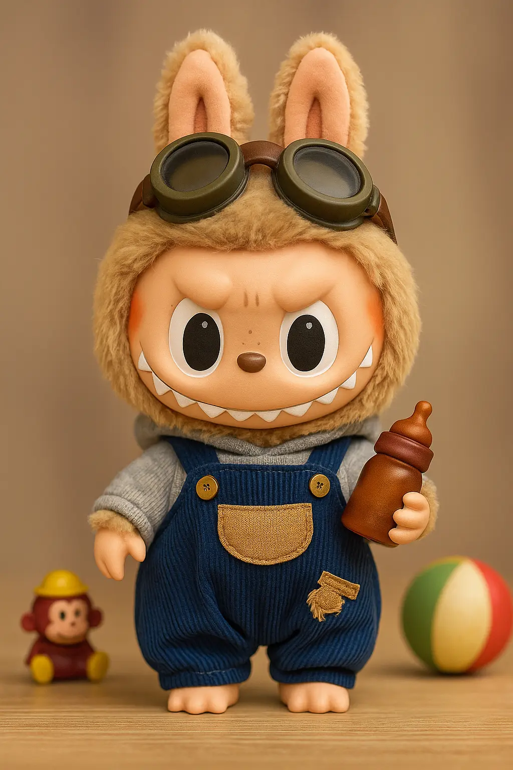Labubu Wallpaper template with Halloween-themed plush figure and pumpkins
