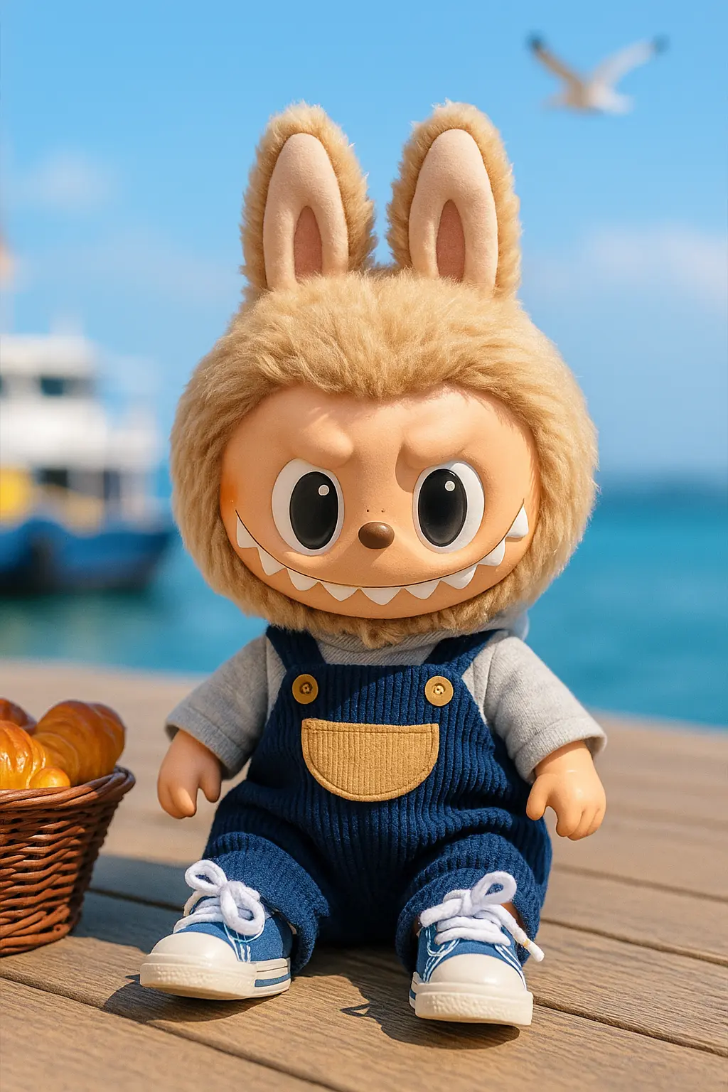 Labubu Wallpaper template, collectible figure in red shirt