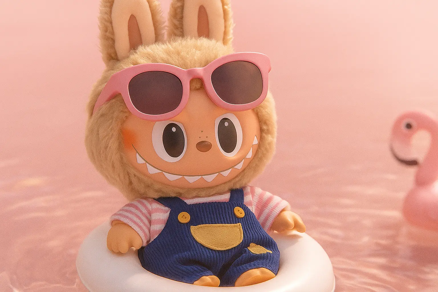 Labubu Wallpaper template featuring a cute McDonald's mascot toy in red uniform