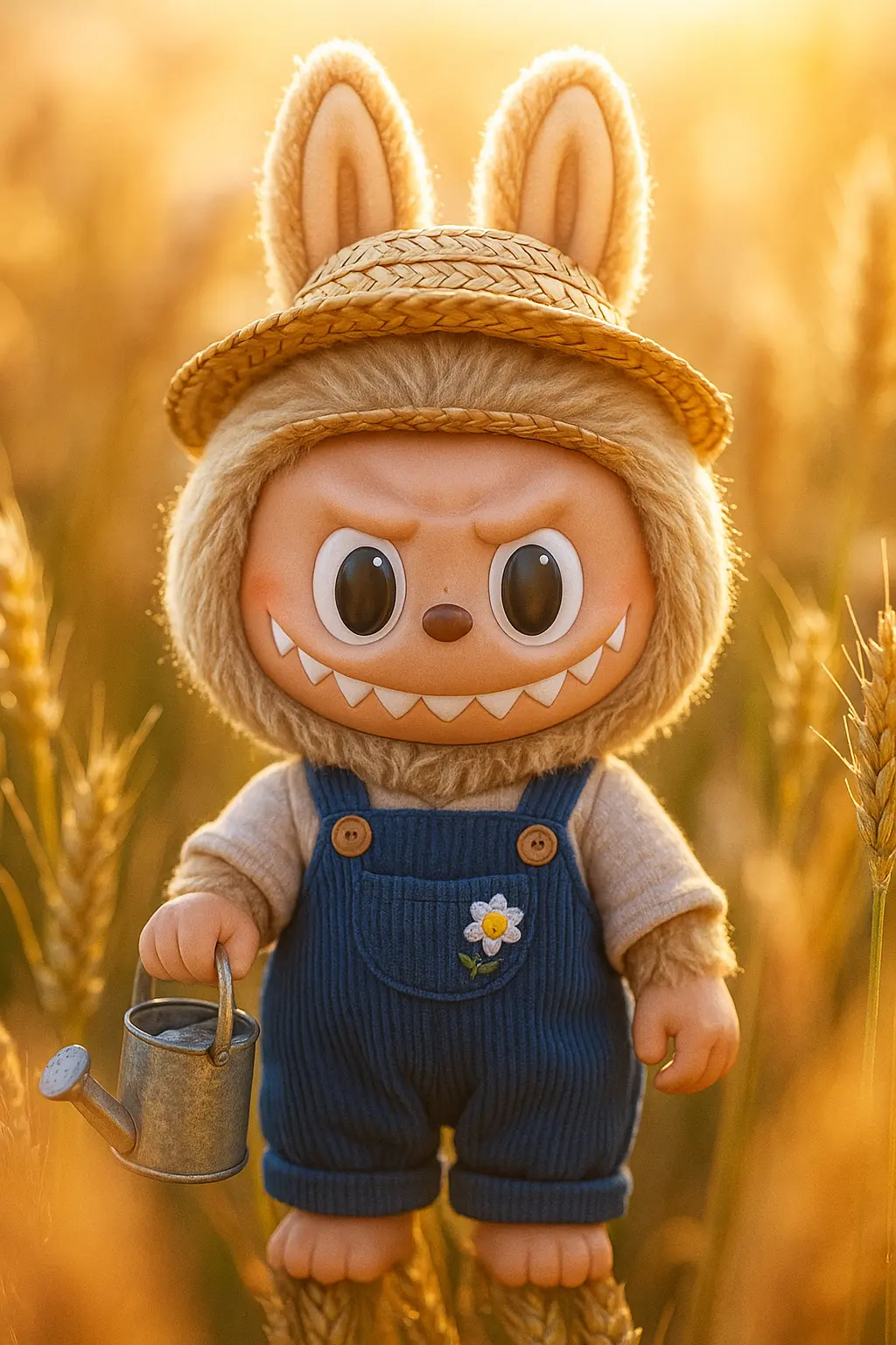 Cute Labubu Wallpaper template in golden wheat field