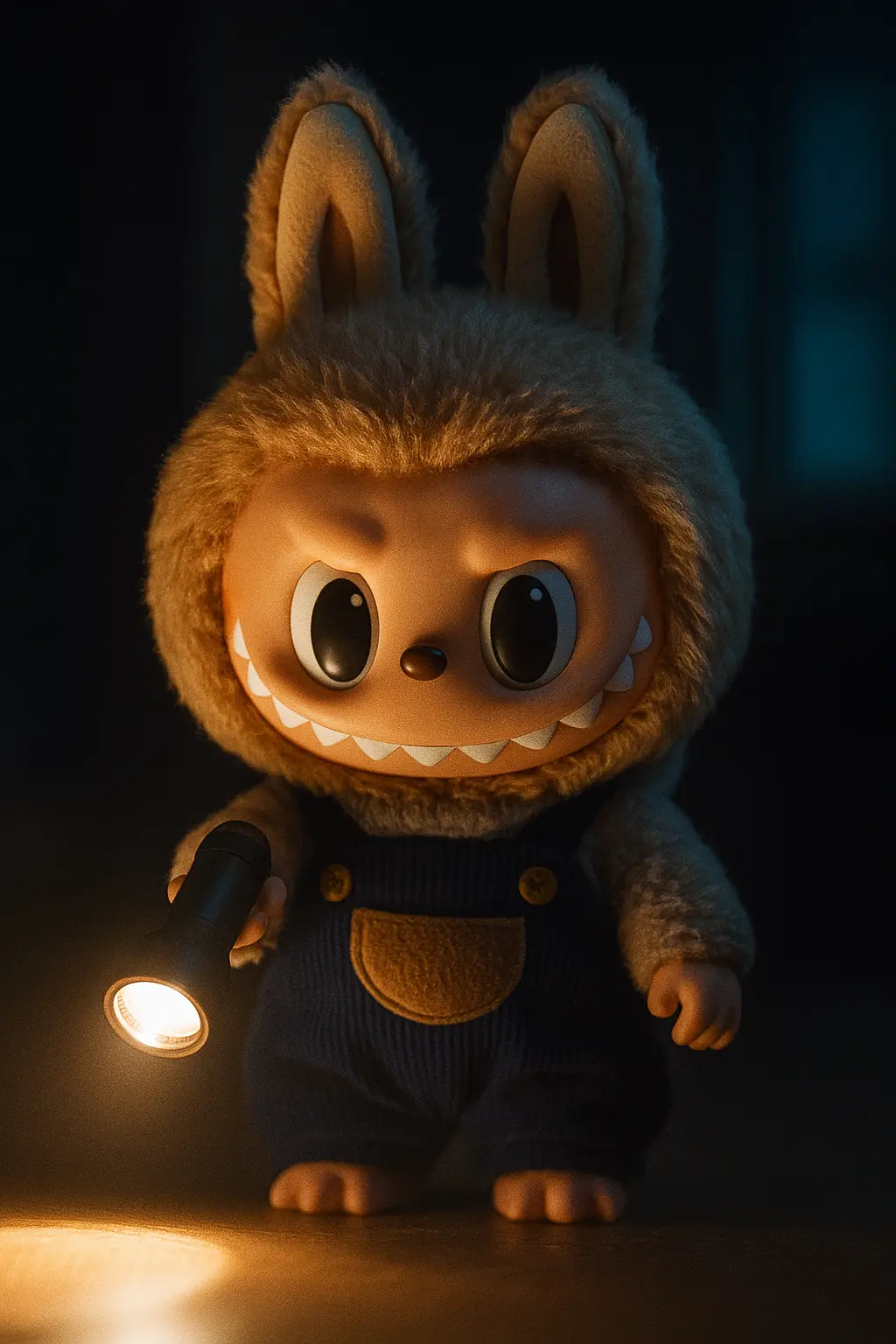 Cute Labubu Wallpaper template with flashlight and furry suit