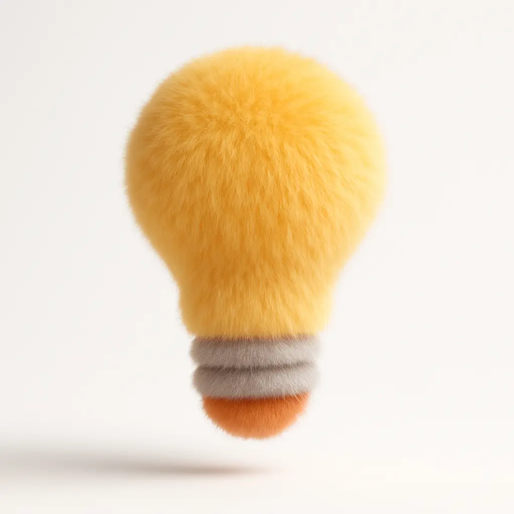 Fluffy light bulb icon 3D rendering