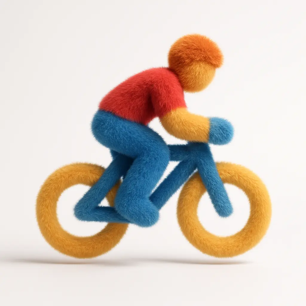 Fluffy cyclist icon 3D rendering