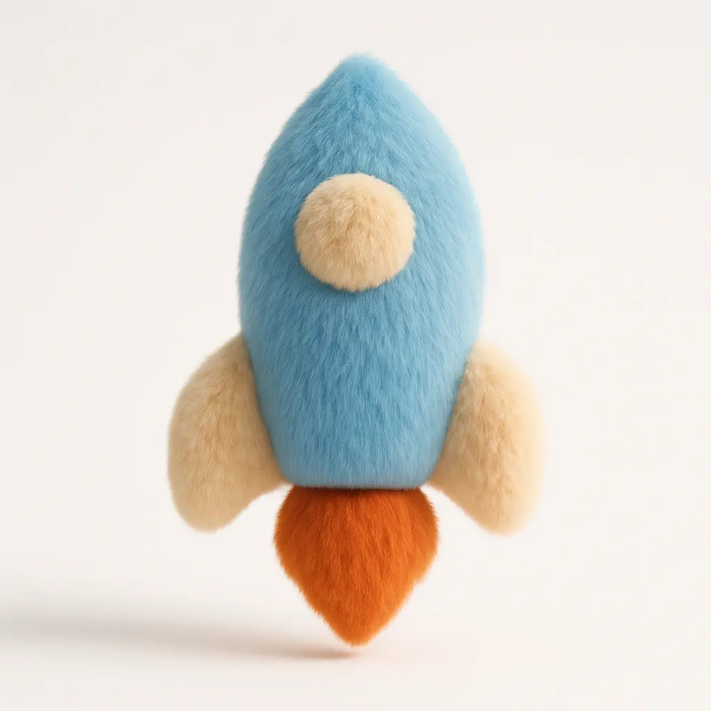 Fluffy rocket icon in 3D rendering