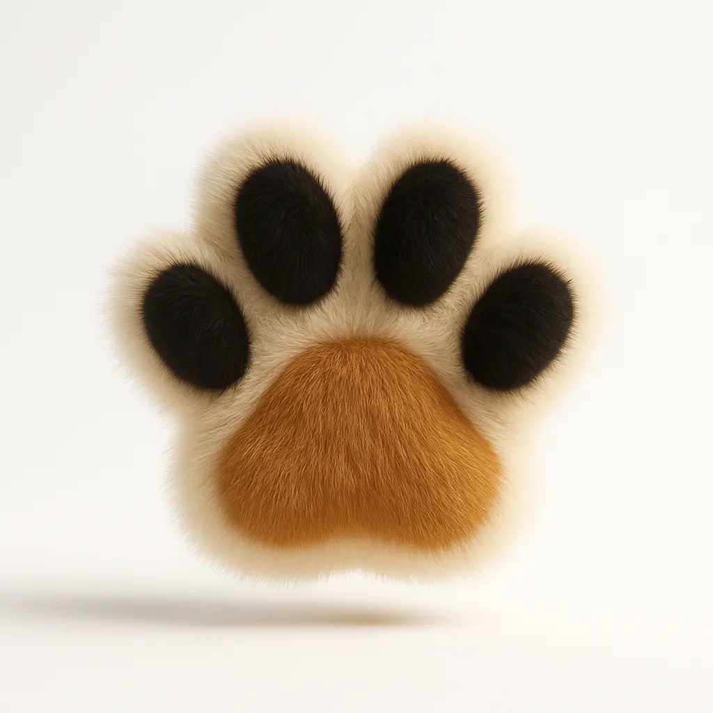 Fluffy paw print icon 3D visualization