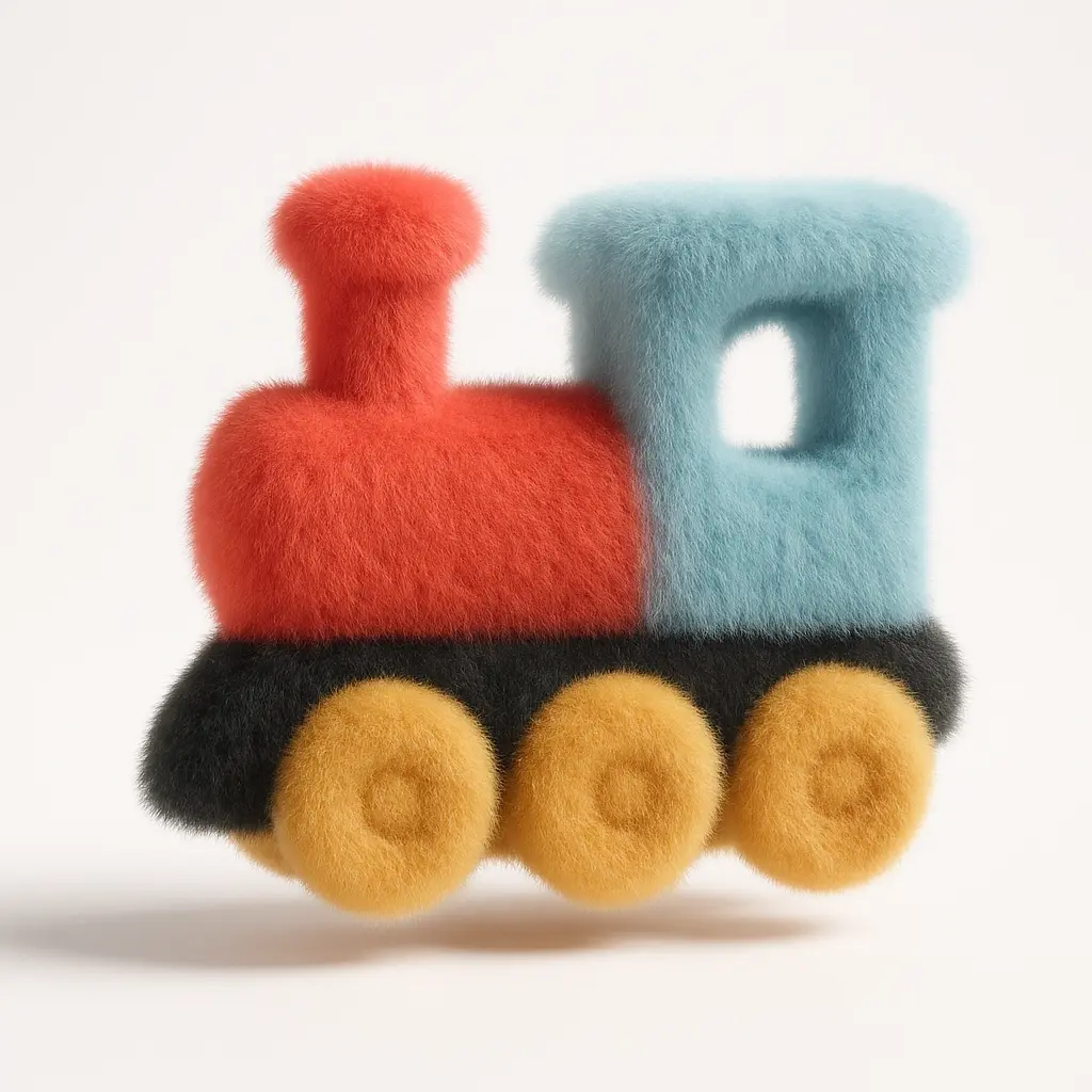 Fluffy train icon in 3D rendering
