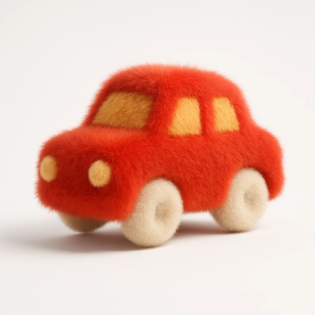 Fluffy car icon in 3D style