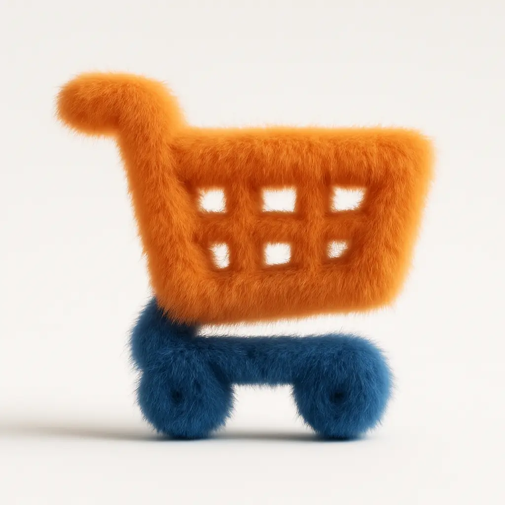 Fluffy shopping cart icon in 3D