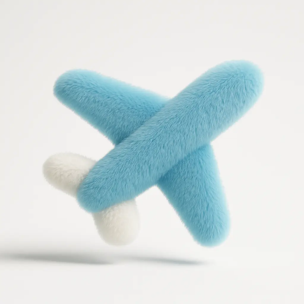 Fluffy airplane icon in 3D