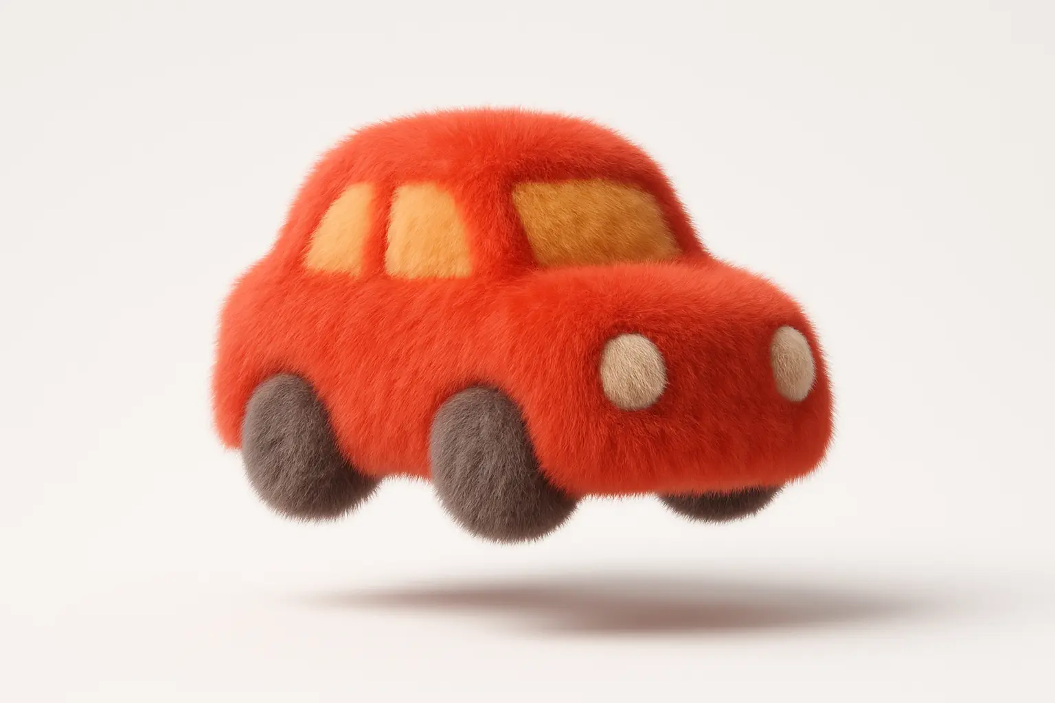 Fluffy car icon in 3D style