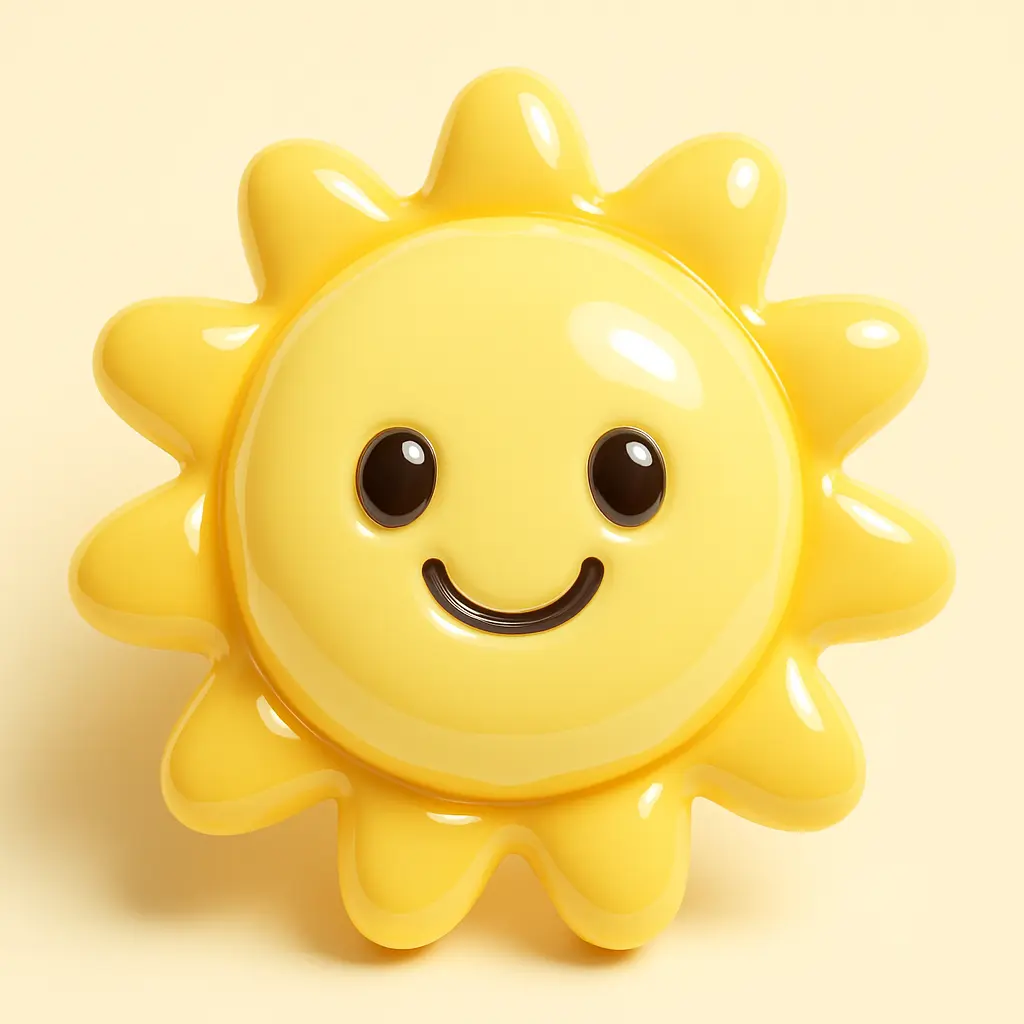 3D Glossy Icon template of a smiling sun