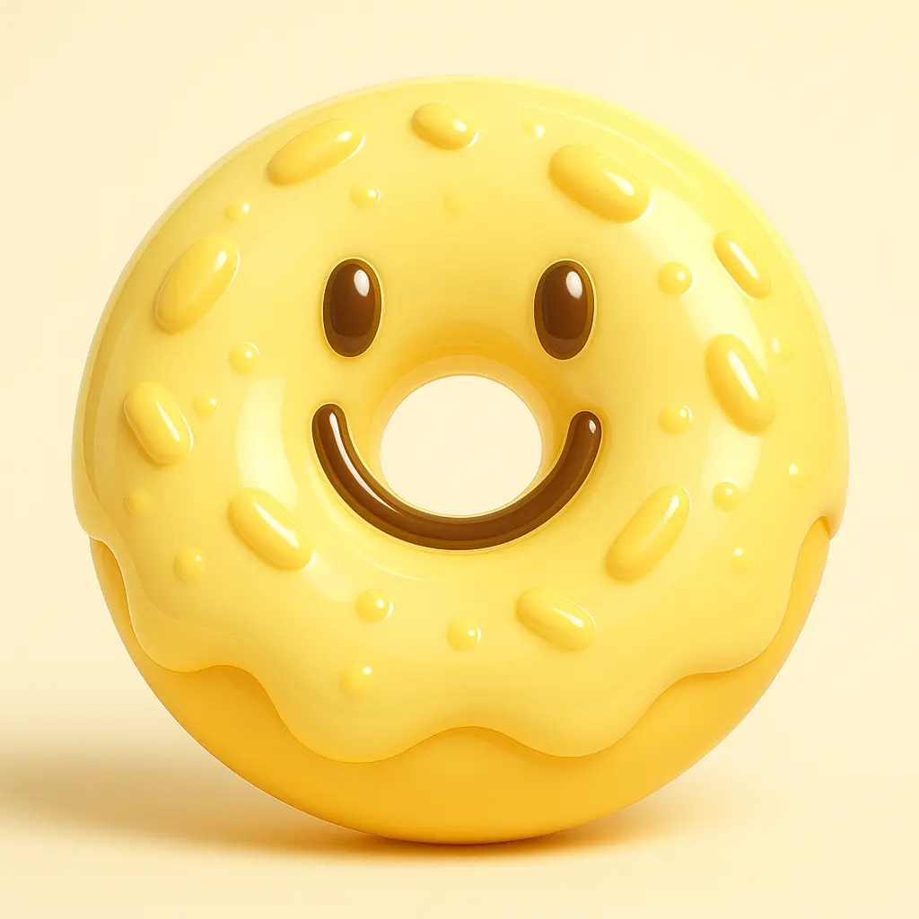 3D Glossy Icon template of a smiling donut