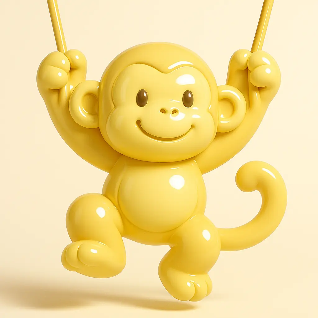 3D Glossy Icon template of a swinging monkey