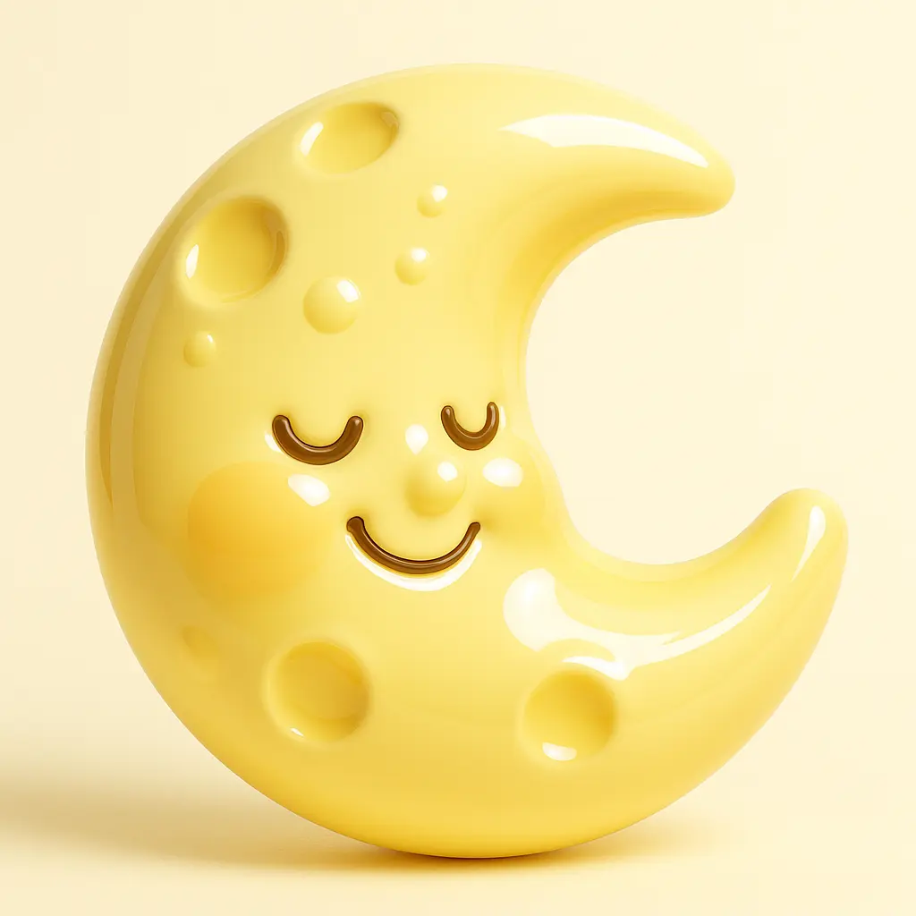 3D Glossy Icon template of a dreamy moon