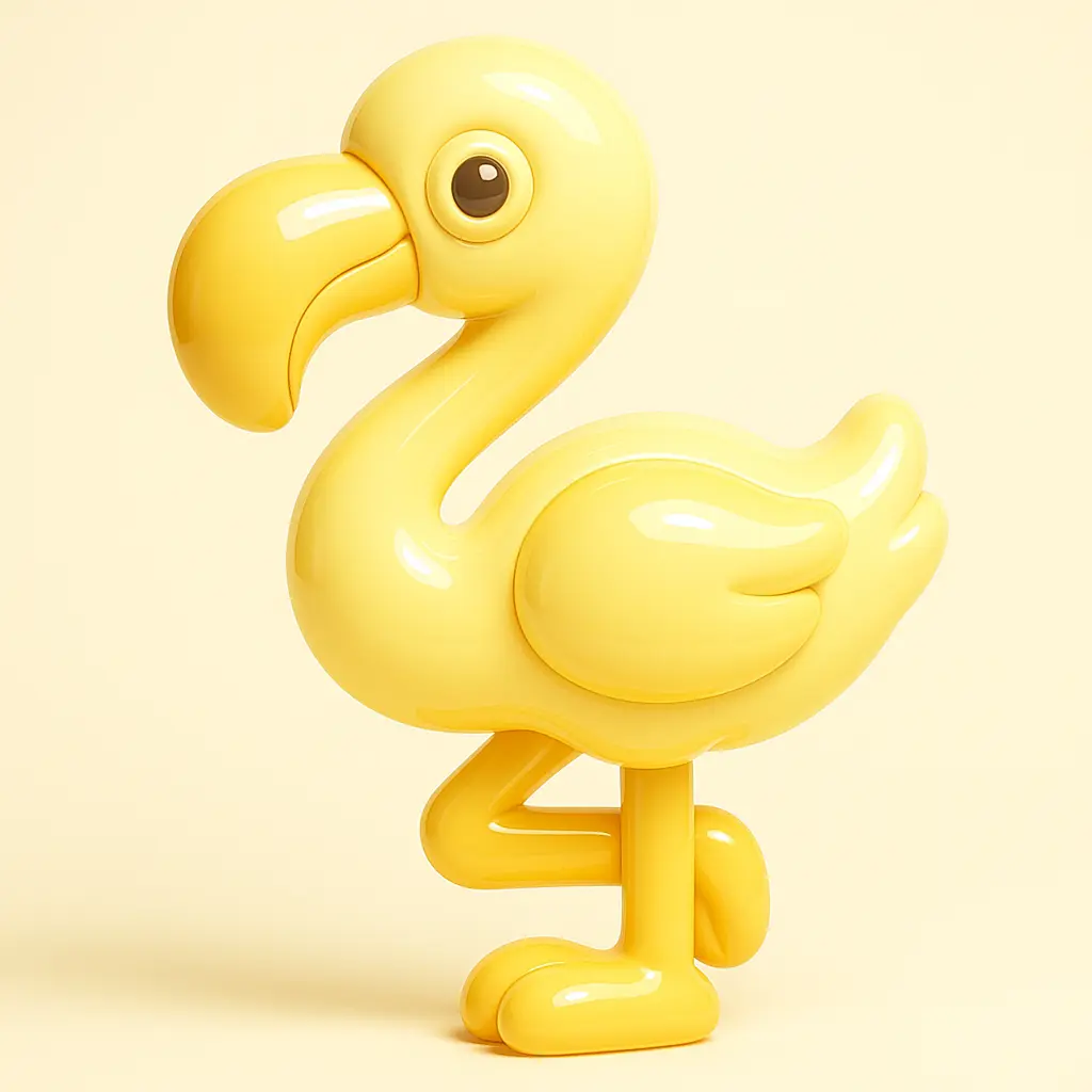 3D Glossy Icon template of a funky flamingo