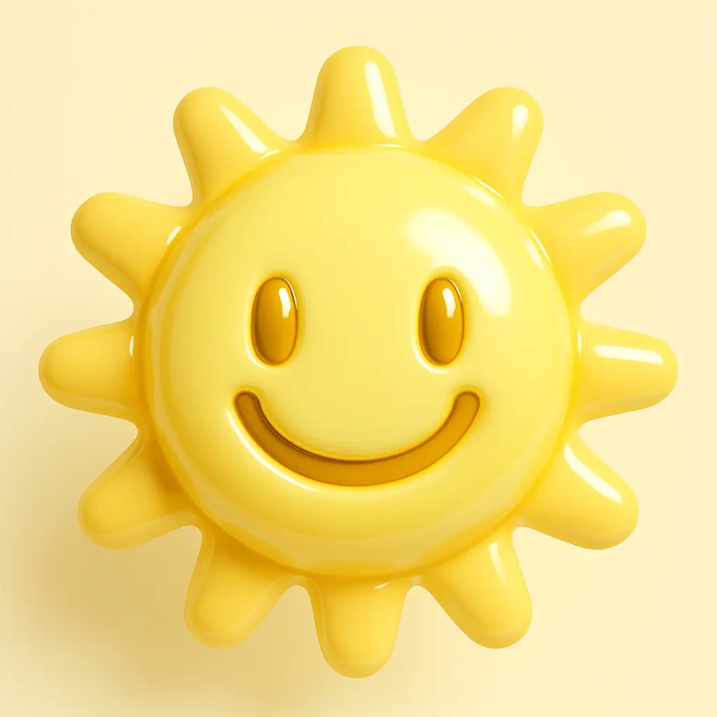 3D Glossy Icon template of a radiant sun
