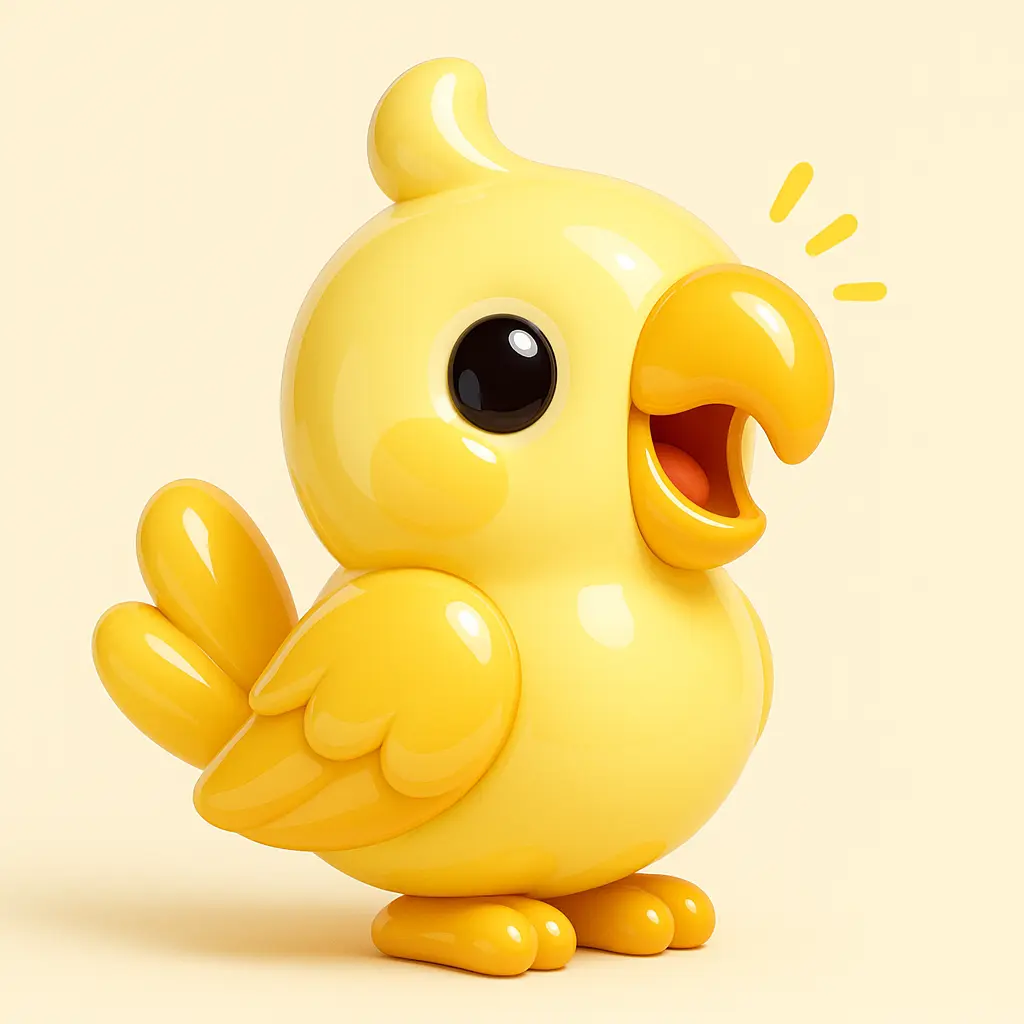 3D Glossy Icon template of a chirping parrot