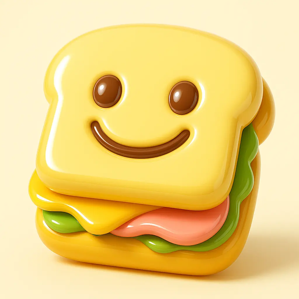 3D Glossy Icon template of a smiling sandwich