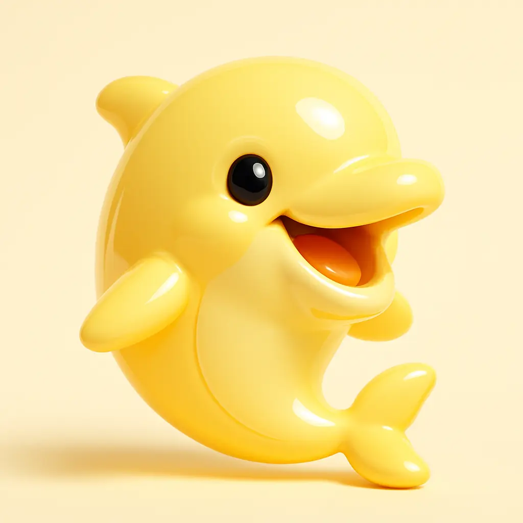 3D Glossy Icon template of a delighted dolphin