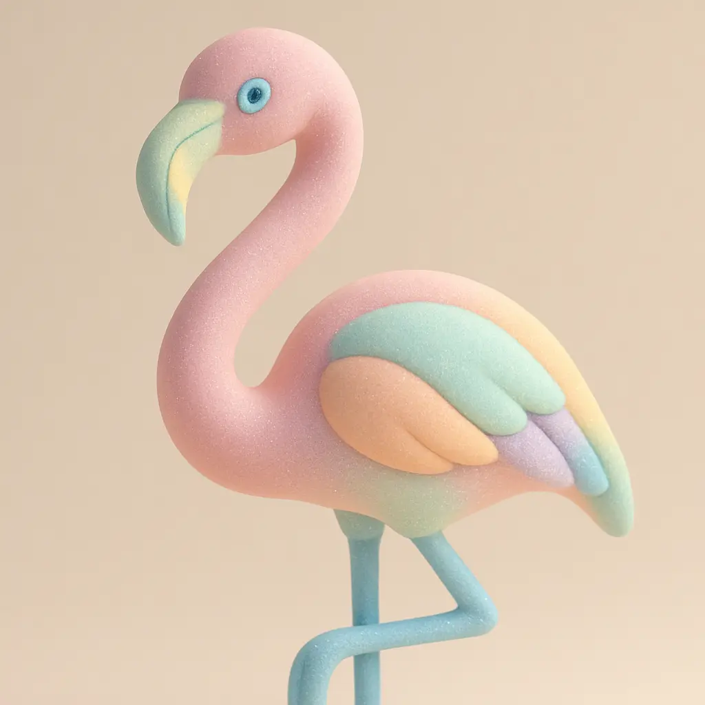 Graceful flamingo in 3D Pastel Icon template