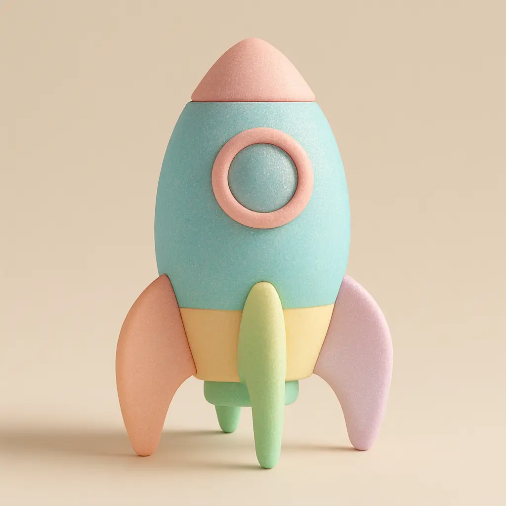 Stylish rocket ship in 3D Pastel Icon template