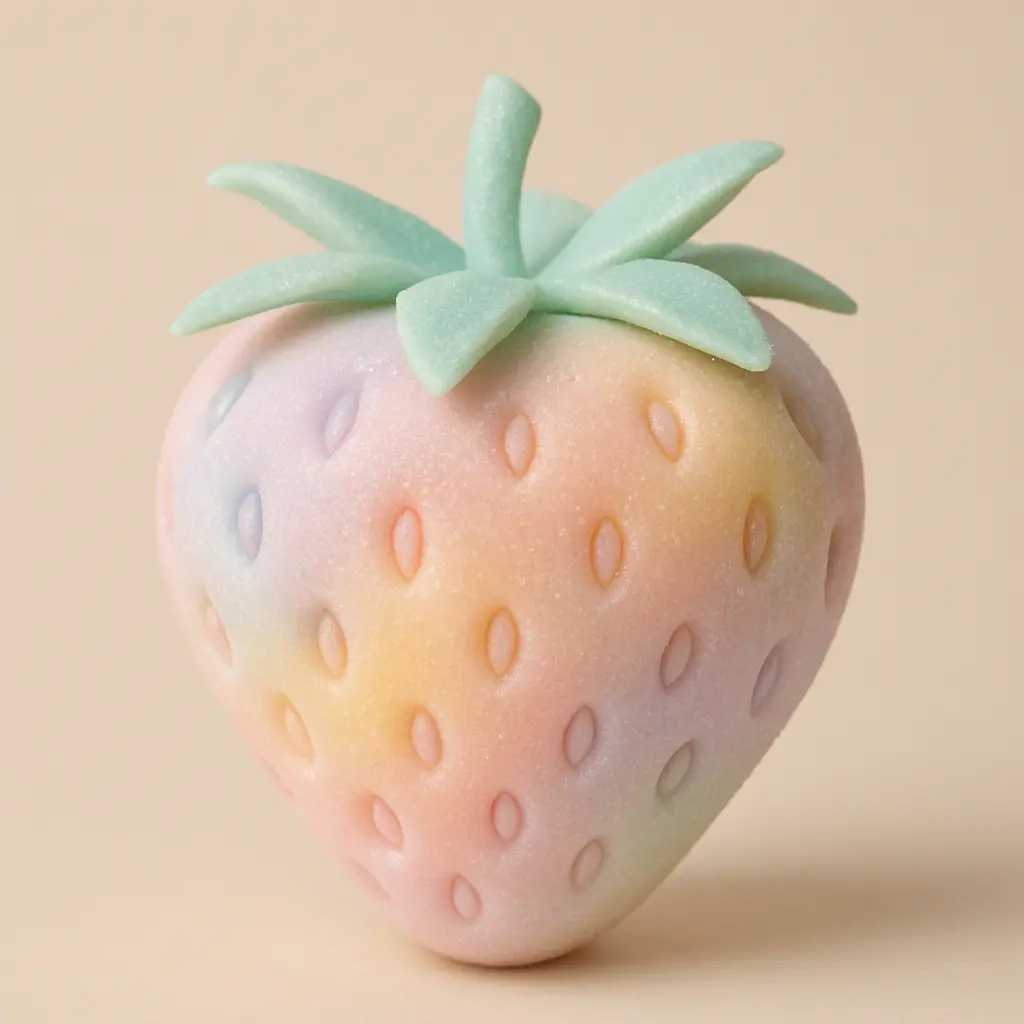 Glistening strawberry in 3D Pastel Icon template