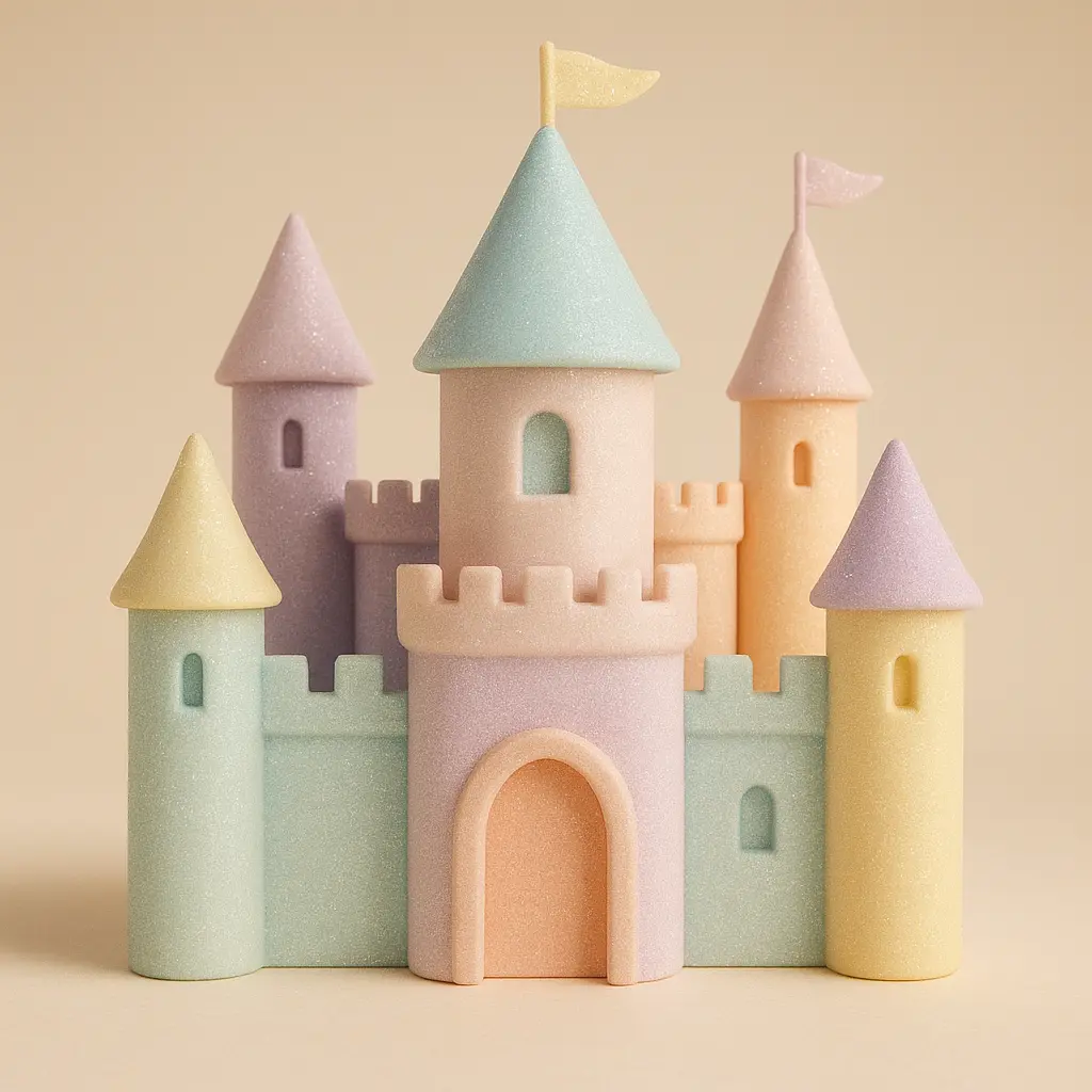 Enchanted castle in 3D Pastel Icon template