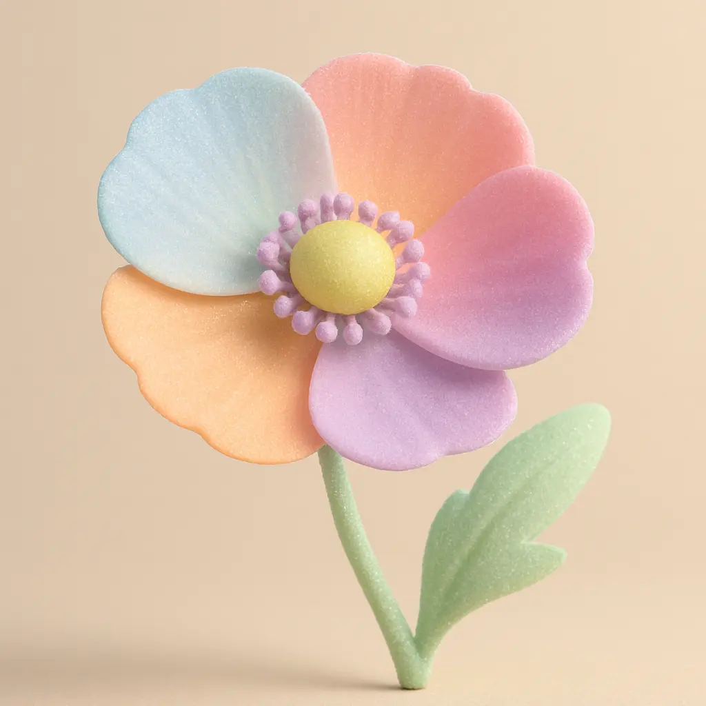 Vibrant poppy flower in 3D Pastel Icon template