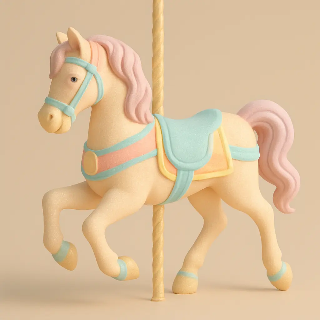 Nostalgic carousel horse in 3D Pastel Icon template