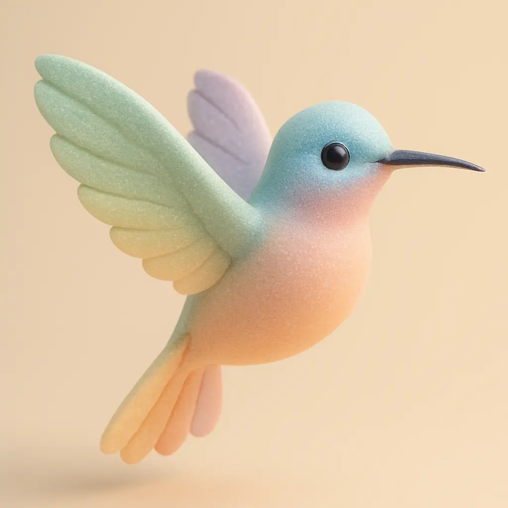 Lively hummingbird in 3D Pastel Icon template