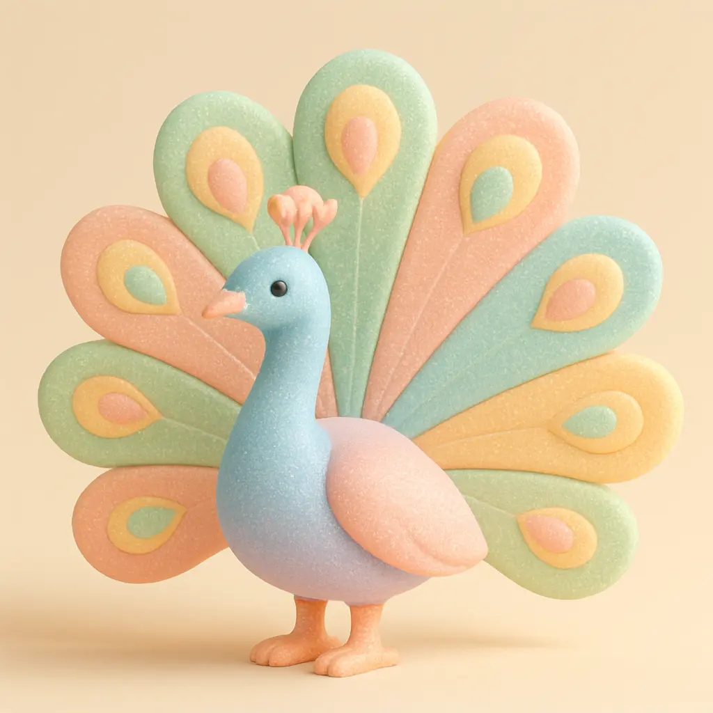 Dazzling peacock in 3D Pastel Icon template