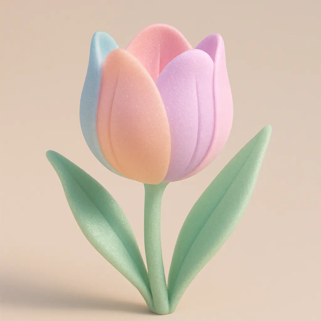 Elegant tulip in 3D Pastel Icon template