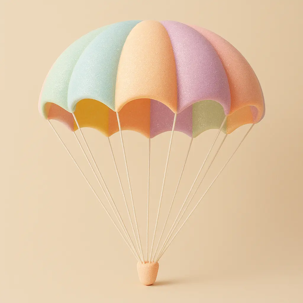Floating parachute in 3D Pastel Icon template