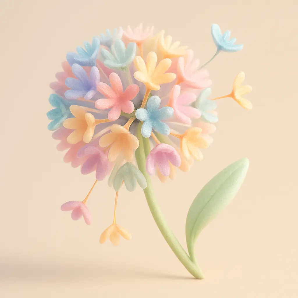 Whimsical dandelion in 3D Pastel Icon template