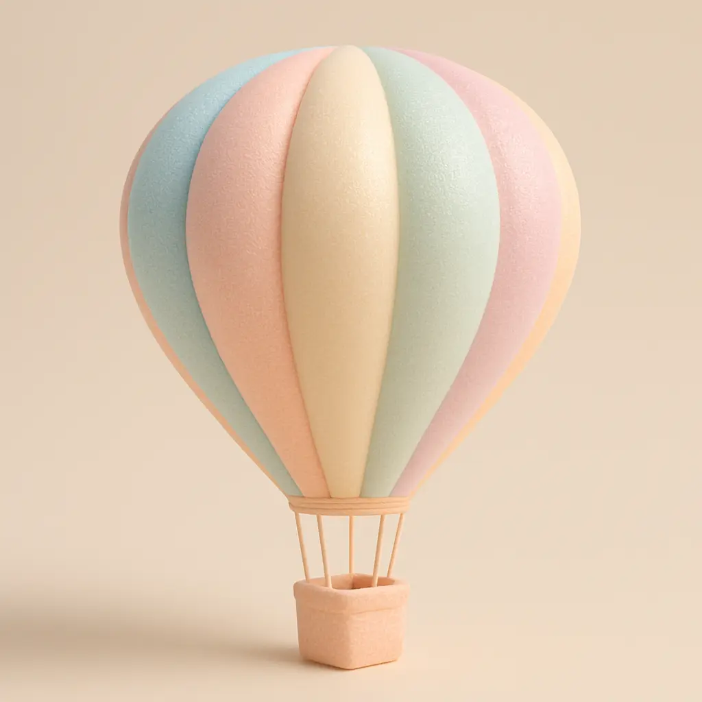 Uplifting hot air balloon in 3D Pastel Icon template