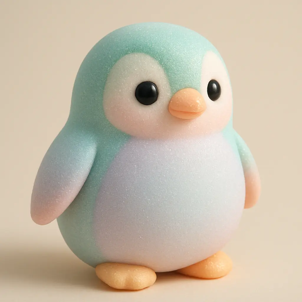 Playful penguin in 3D Pastel Icon template