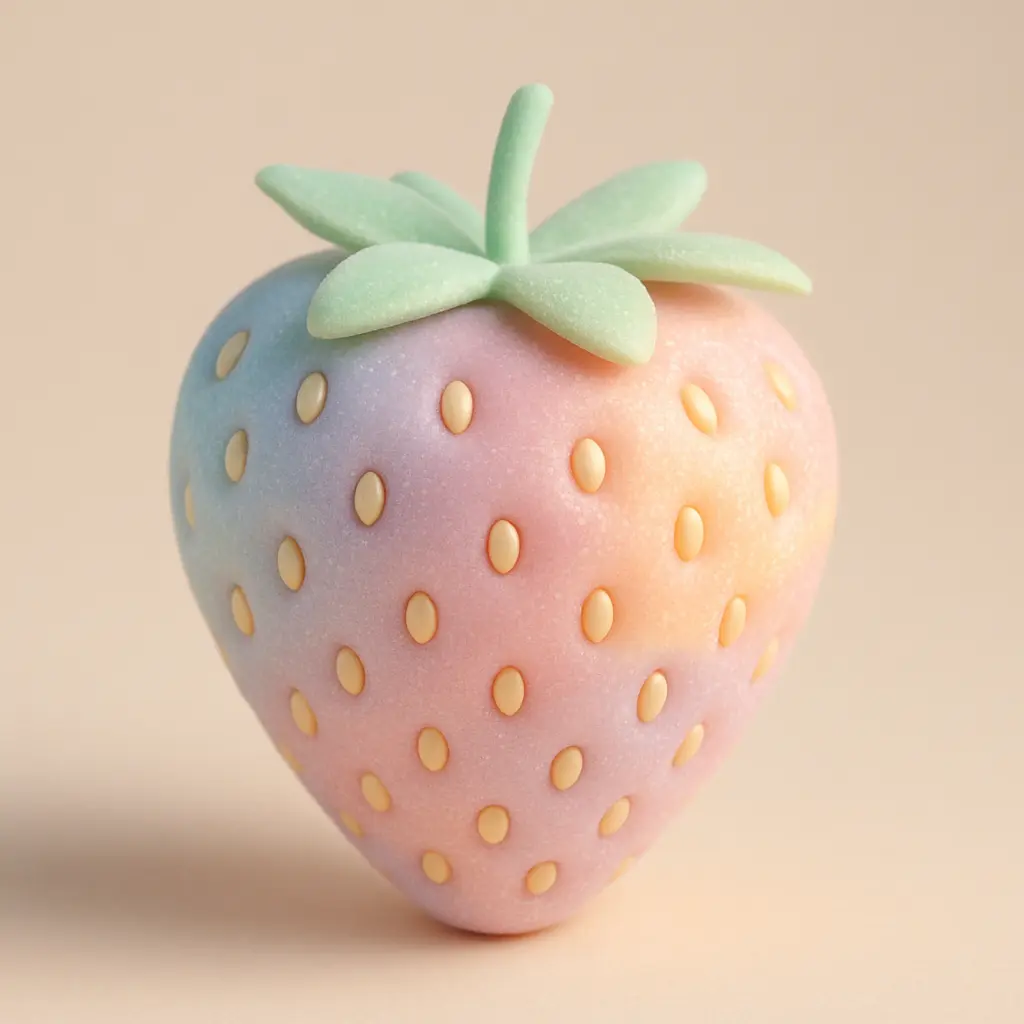 Glistening strawberry in 3D Pastel Icon template
