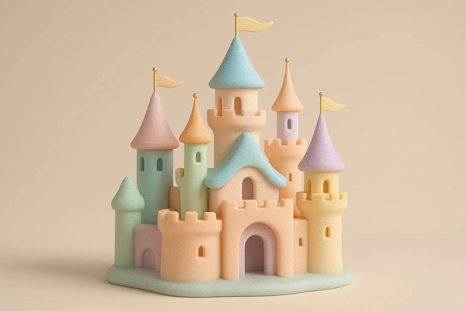 Enchanted castle in 3D Pastel Icon template