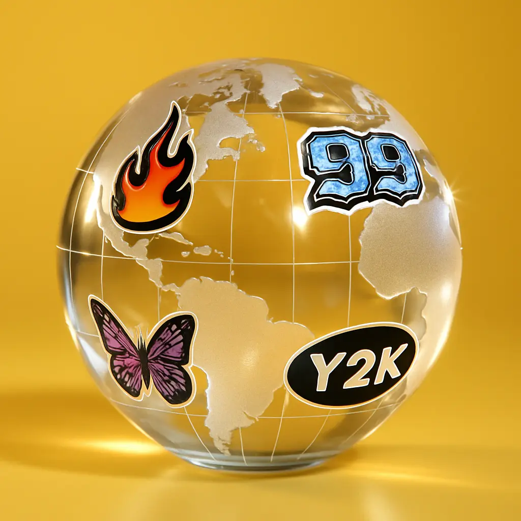 3d Clay Icon template of a globe with stickers.