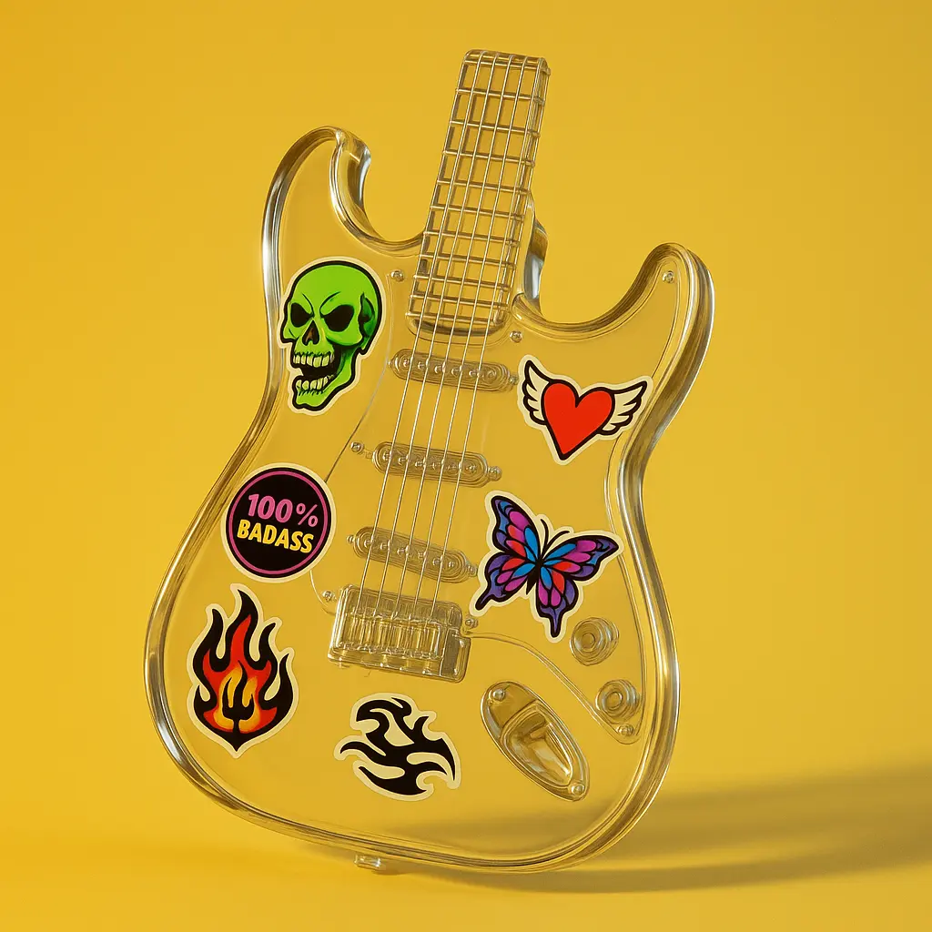 3d Clay Icon template of a guitar adorned.